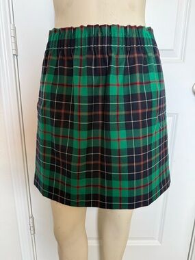 J. Crew Green Wool Plaid Tartan Paper Bag Waist Mini Skirt